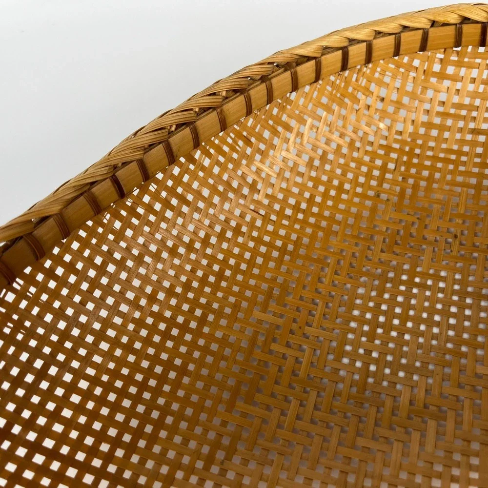 Vintage Woven Wicker Rattan Fruit‎ Basket Serving Tray with Handle No Stand